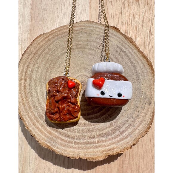 Chocolate Spread Toast Friendship Necklaces BFF, Polymer Clay Kawaii Food Charm - Picture 3 of 3